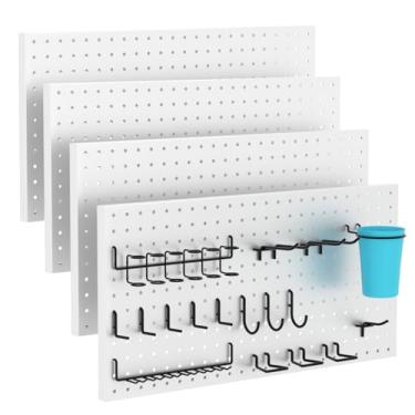 Imagem de HUZJIEHUI 4 peças de parede de metal Pegboard, organizador de parede branco, 30,5 cm L x 61 cm A x 2 cm P com tamanho de orifício de 0,6 cm, adequado para parede de casa, armazenamento de ferramentas