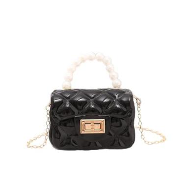 Imagem de Jelly Bag Mini bolsa feminina pérola, bolsa de batom pequena bolsa tiracolo não ocupa espaço, fácil de transportar - preta, Preto