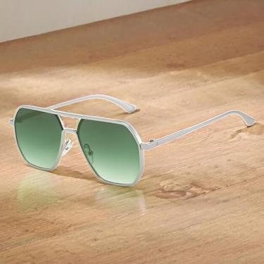 Imagem de 1 peça de óculos de sol aviador, armação de metal piloto, óculos de sol à prova de vento, persianas geométricas de polígono para uso ao ar livre e diário, Verde