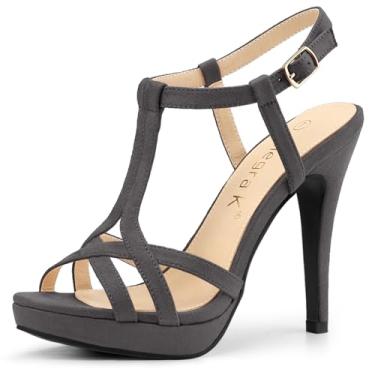 Imagem de Allegra K Sandálias femininas de salto agulha plataforma com tira em T, Cinza, 38