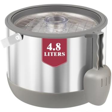 Imagem de Balde de gelo grande de aço inoxidável 4QT/4,8L com tampa de silicone, colher e coador, balde de gelo de parede dupla isolado a vácuo bem feito para bar de coquetel, festas (cinza)