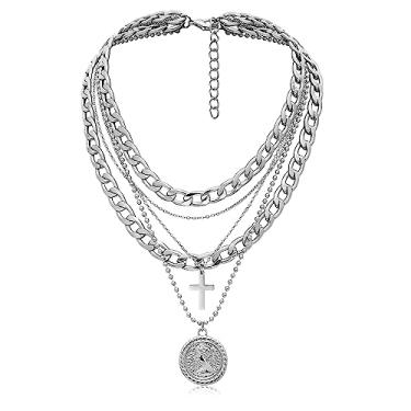 Imagem de Colares femininos em camadas douradas com pingente de moeda retrô e delicada corrente grossa para joias e presentes de aniversário, One Size, Cobre, Sem Pedra Preciosa