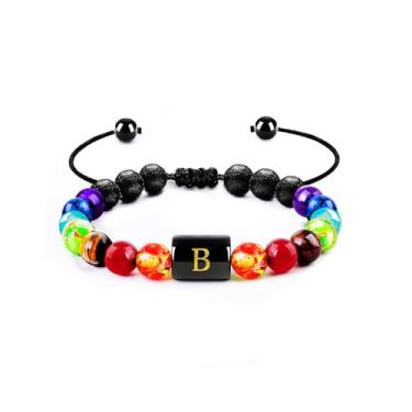 Imagem de Pulseira de pedra vulcânica colorida com 26 iniciais, difusor de óleo essencial para mulheres e homens, One Size, Aço inoxidável, Sem Pedra Preciosa