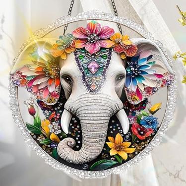 Imagem de Protetor solar de acrílico colorido, decoração de janela suspensa de elefante com design de vitral impresso, apanhador de sol, arte de parede de arco-íris, ornamentos de Natal para uso interno e