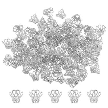 Imagem de Tampas de contas de flores, 100 peças 8 x 7 mm tampas de metal oco espaçador de contas para fazer joias, brincos, pulseiras, colar, artesanato, tom prateado, TBD, Acrílico, Ágata