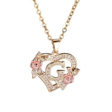 Imagem de Colar feminino com pingente de coração e flor, 26 letras, ouro de aço inoxidável - joia personalizada em tom, Onesize, Aço inoxidável, Strass