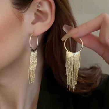 Imagem de Brincos de borla boho pendentes brilhantes com franja, brincos boêmios de argola, joias femininas, one size, Liga de aço, Sem pedra preciosa