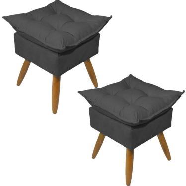 Imagem de Kit 2 Puff Decorativo Quadrado Para Sala Quarto Penteadeira Recepção Alice Pé Palito Castanho Suede