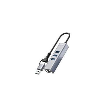 Imagem de HUB C3Tech USB-C/A 3.0, para 3x USB 3.0, Ethernet, Preto - HU-LAN1000GY