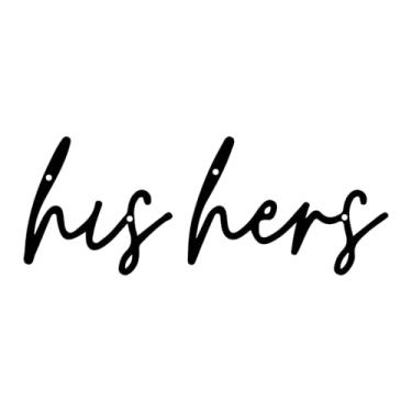 Imagem de ESTART 2 peças de placa preta para ele e ela, arte de parede de metal, decoração de letras metálicas para casa, interior, exterior, quarto, sala de estar, banheiro, presentes para a família (dele e