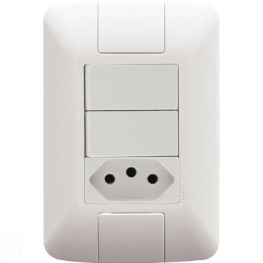 Imagem de Conjunto 4x2 Com 2 Interruptores Simples 6 A 250 V E 1 Tomada 2p+t 10 A 250 V Aria Branco