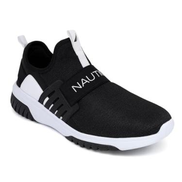 Imagem de Nautica Tênis masculino slip-on – Sapatos casuais modernos para caminhada, em larguras médias e largas, Preto e branco junyo, 39