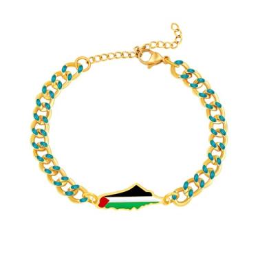 Imagem de Oneress Pulseira feminina Palestina - Corrente ajustável esmaltada, pulseira artesanal de solidariedade e patrimônio cultural, presente para ativista YA5881, Activist Gift Bracelet, Aço inoxidável
