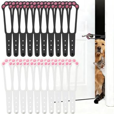Imagem de Pacote com 20 suportes de porta ajustáveis para gatos, 10 tiras de plástico brancas e 10 pretas para portas internas, batente de porta para animais de estimação para manter os cães fora e deixar os