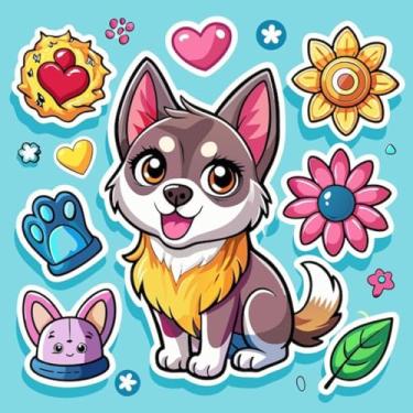 Imagem de Adesivo de Parede Infantil Kawaii com Husky Fofo para Quarto e Cadernos Decorativos 50x50cm