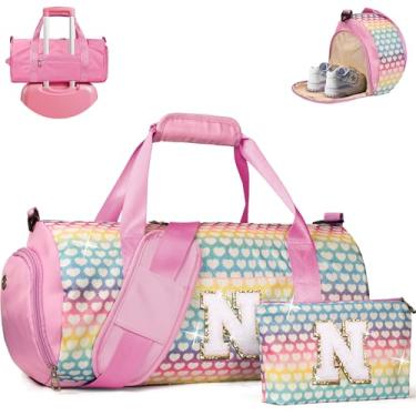 Imagem de Vogewood Presente para meninas de 3, 4, 5, 6, 7, 8, 9, 10, 11 e 12 anos, bolsa de viagem para meninas, bolsa infantil com compartimento para sapatos, bolsa de dança de balé de ginástica personalizada