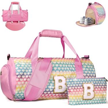 Imagem de Vogewood Presente para meninas de 3, 4, 5, 6, 7, 8, 9, 10, 11 e 12 anos, bolsa de viagem para meninas, bolsa infantil com compartimento para sapatos, bolsa de dança de balé de ginástica personalizada