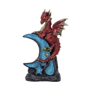 Imagem de Nemesis Now Lunar Perch Dragon Figurine – Red & Gold Dragon on Crescent Moon, Hand-Painted Fantasy Resin Statue 18 cm Tall
