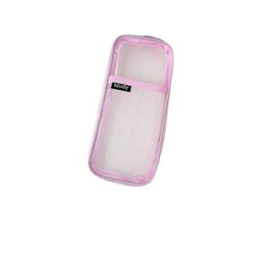 Imagem de Estojo de lápis de malha rosa, porta-lápis leve para escritório e viagens, armazenamento transparente para canetas, lápis e artigos de papelaria