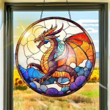 Imagem de Apanhador de sol de acrílico colorido, decoração de janela suspensa de dragão, arte de parede de arco-íris, para quarto, varanda, interior e exterior, jardim, enfeites de Natal, decoração 19 x 19 cm