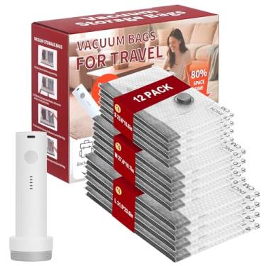 Imagem de Sacos de armazenamento a vácuo, pacote com 12, sacos seladores que economizam espaço, bolsas de compressão herméticas para roupas, travesseiros, edredons, cobertores, roupas de cama (pacote com 12 (4S