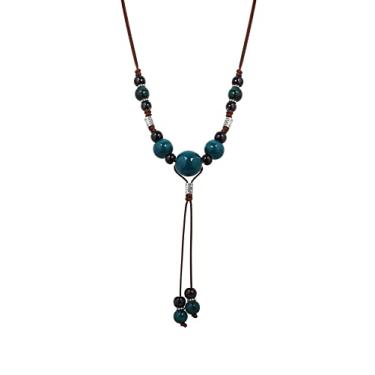 Imagem de MINACHI Colar longo vintage boêmio étnico colorido com contas de cerâmica, hippie, boêmio, moda de verão, joia de presente para mulheres, Cerâmica, Sem Pedra Preciosa