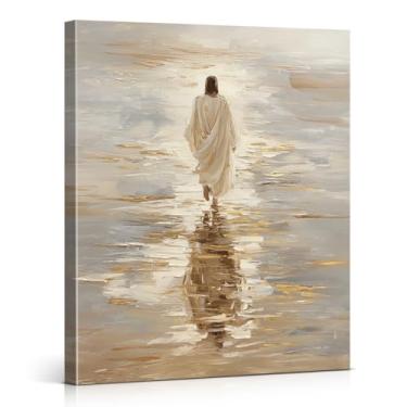 Imagem de Jesus andando na água arte de parede cristã histórias bíblicas espirituais pinturas impressões religiosas decoração de parede para casa sala de estar quarto igreja 20 x 25 centímetros emoldurado
