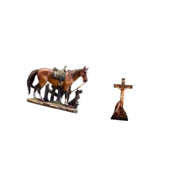 Imagem de Fenteer Escultura em Resina de Um Gracioso Cavalo E Da Imagem Sagrada de Jesus, Ideal para Decoração de Mesa, Escritório Ou Sala de Estar, com Temática Religi