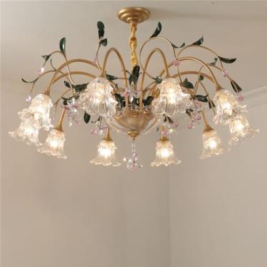 Imagem de Lustre Pastoral Francês com Flores Americanas - Luminária Pendente Decorativa LED para Sala de Estar, Restaurante, Quarto, Villa, Café, Loja de Roupas e Casa (D 10 Lâmpadas)