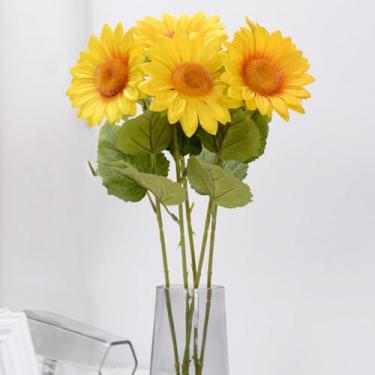Imagem de 5 peças de flores artificiais – Arranjos florais falsos de girassóis amarelos para casa, banheiro, escritório, mesa, mesa central, prateleira, decorações de casamento