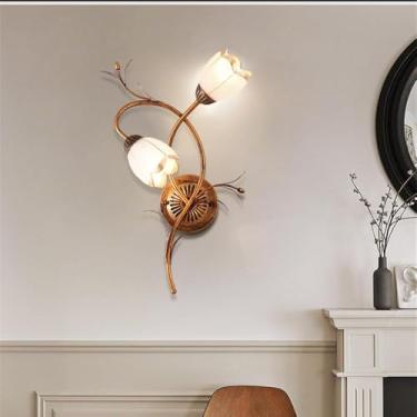 Imagem de Luminária de parede LED americana em formato de flor, estilo pastoral francês, criativa, para sala de estar, quarto, corredor, casa de campo (BA 2 lâmpadas 1 peça)
