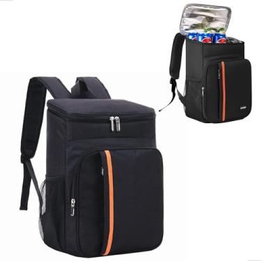 Imagem de Mochila Térmica 18L Cooler Impermeável Revestimento em Alumínio Praia Camping Piquenique Marmita Zíper Duplo (Preto)