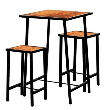 Imagem de Conjunto Mesa Bar Bistrô Madeira Industrial Imbuia Com 2 Bancos - Don 