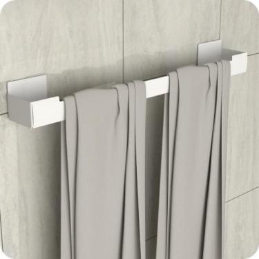Imagem de Porta Toalha De Banho Adesivo Autocolante Parede Branco ELG - MetalCro