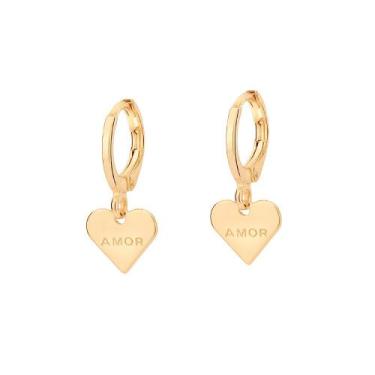 Imagem de Brinco Rommanel Banhado Ouro Argola Com Coração Amor 527045, Dourado
