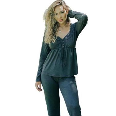 Imagem de Pijama Amamentação Com Botão Inverno Confort Viscolycra - Sou Gata e D