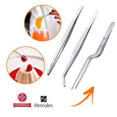 Imagem de Kit 3 Pinças Culinárias Profissional Aço Inox P/ Gastronomia Confeitar