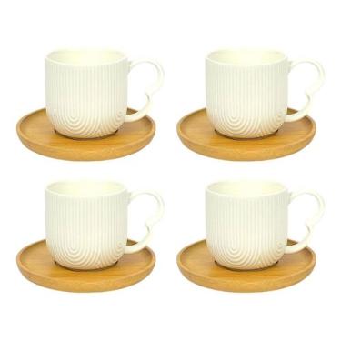 Imagem de Conjunto 4 Xícaras Oásis De Cerâmica Com Pires Café Chá 90Ml - Hauskra
