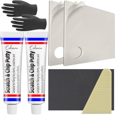 Imagem de Calvana Kit de papel descartável de mistura limpa para enchimentos corporais, fibra de vidro, resinas, massas, tinta de retoque, inclui 2 massas de reparo de arranhões, raspador de plástico, luvas, 21
