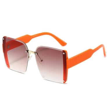 Imagem de Óculos de sol de luxo com armação retrô e gradiente de leopardo, feminino, sem aro, masculino, UV400 (laranja e marrom)