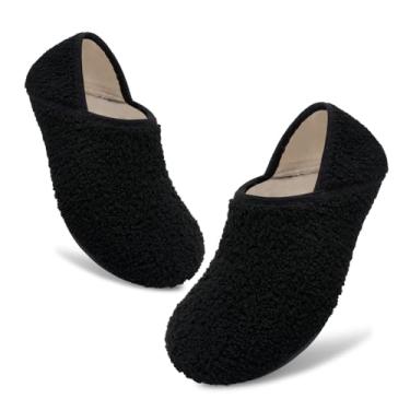 Imagem de Pantufas femininas masculinas felpudas, meias de borracha, sola de borracha, macias, leves, antiderrapantes, internas/externas, Preto, 8.5-9.5 Women/7.5-8 Men
