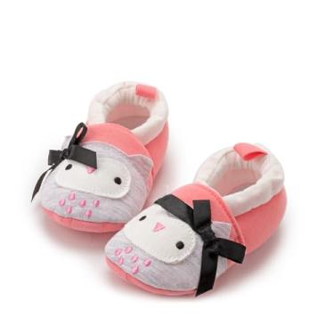 Imagem de Pantufa infantil para bebês, meninas, meninos, mocassim com borla, sapatos de camurça, primeiros andadores, sola macia, mocassim, Coruja rosa A2, 12-18 Months Toddler