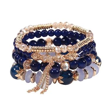 Imagem de Nexoluxa Conjunto de pulseiras de cristal empilháveis Boho para mulheres, 4 peças, contas elásticas, pingentes de cristal, presentes de amizade, Adjustable, Sem Pedra Preciosa