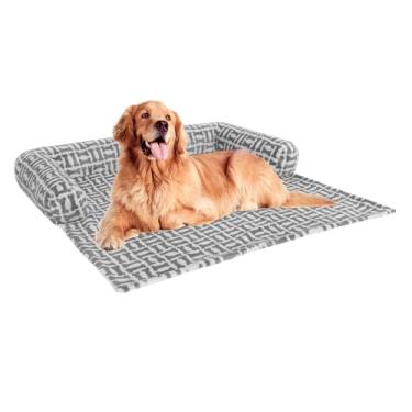 Imagem de Cama ortopédica para cães grandes, protetor de sofá lavável para animais de estimação com reforço de 3 lados, espuma viscoelástica desfiada e suporte de pelúcia, fundo antiderrapante para cães médios