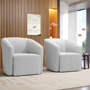 Imagem de Poltrona Sala de Estar Base Giratória Kit 2 Stella Max Bouclê Off Wte 