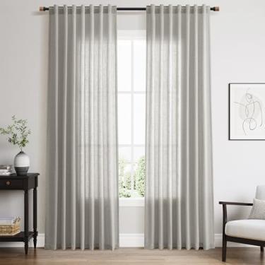 Imagem de Cortinas cinza claro para sala de estar, 203 cm de comprimento, conjunto de 2 painéis, decoração de quarto costeiro, linho, algodão, privacidade, bolso para varão, aba traseira, filtro de luz, boho