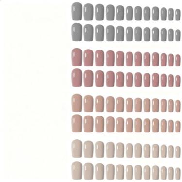 Imagem de Unhas de pressão – Unhas postiças curtas de gel macio com cola, kit de unhas de gel reutilizáveis de 96 peças para mulheres, unhas de pressão brilhantes de 4 cores