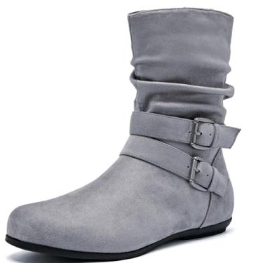 Imagem de Luoika Botas femininas de cano curto de largura larga - Botas curtas pretas e marrons com bloco de salto baixo com zíper lateral., Cinza 711, 11.5 Wide