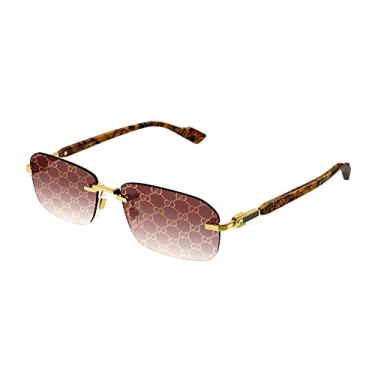 Imagem de Gucci Gg1221S 004 Óculos De Sol Retangulares Dourados/Vermelhos Masculinos