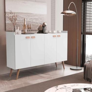 Imagem de Buffet Aparador Zeus Moderno Jantar 116cm em Madeira - Balcão Aparador Sala de Jantar Portas 4 - Design Premium (Branco)